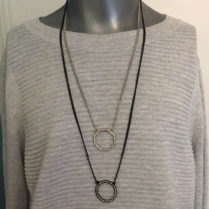 NEVADA Long Necklace Silver/Black Chain with Bling